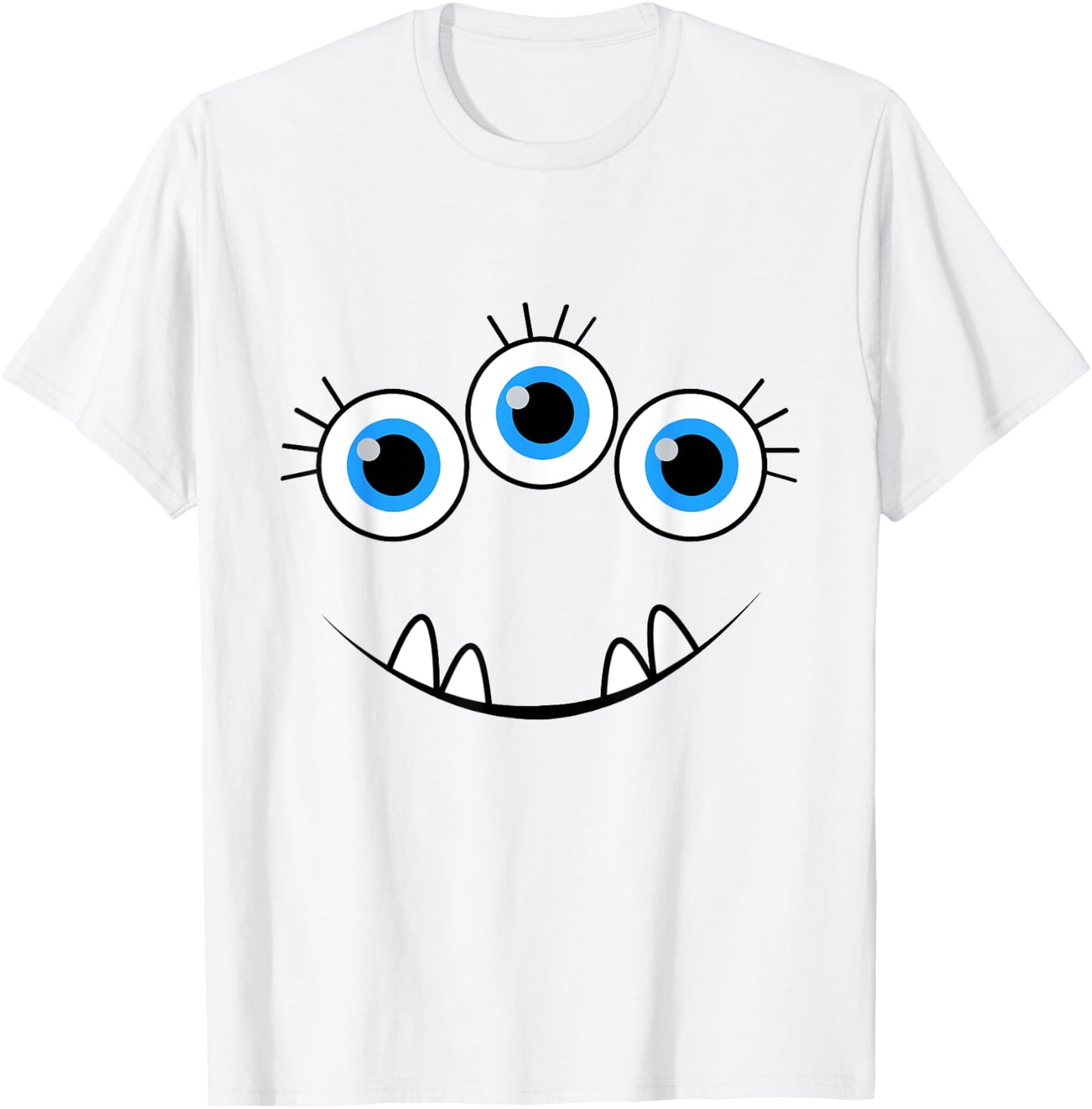 Three Eyed Eyeballs Monster Face Funny Halloween Cute T-Shirt - T-Shirt | White