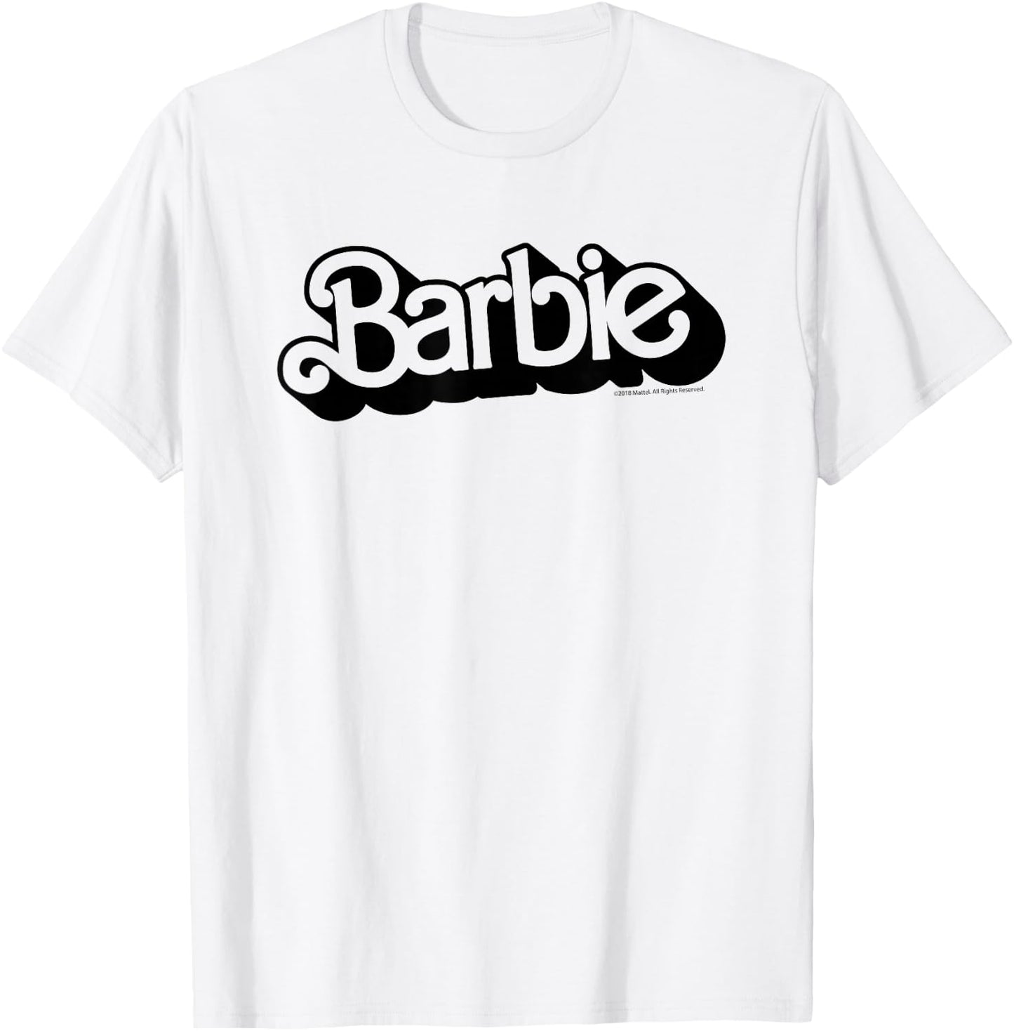 Barbie Retro Logo Short Sleeve , Small, Grey T-Shirt - T-Shirt | White