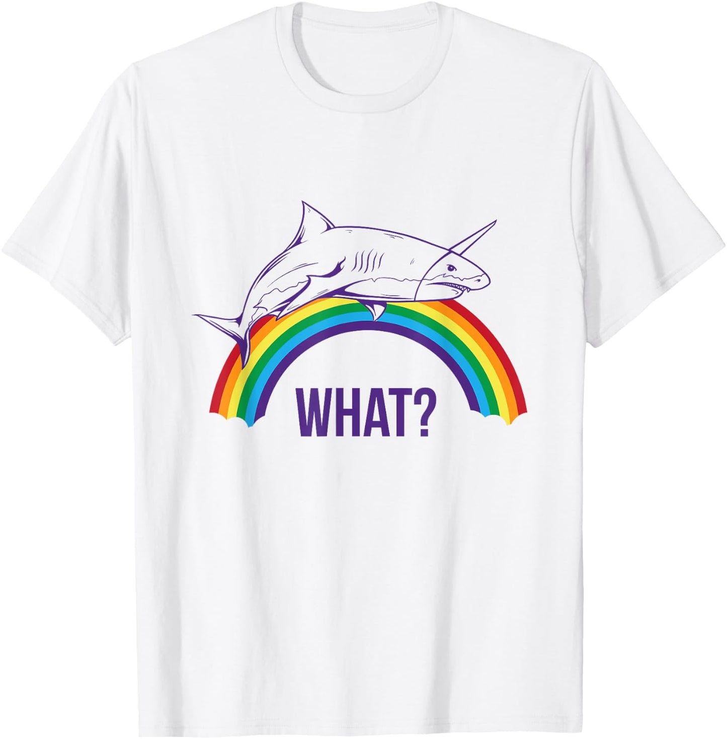 Unicorn Shark "What" Cute Rainbow Pride Graphic T-Shirt - T-Shirt | White