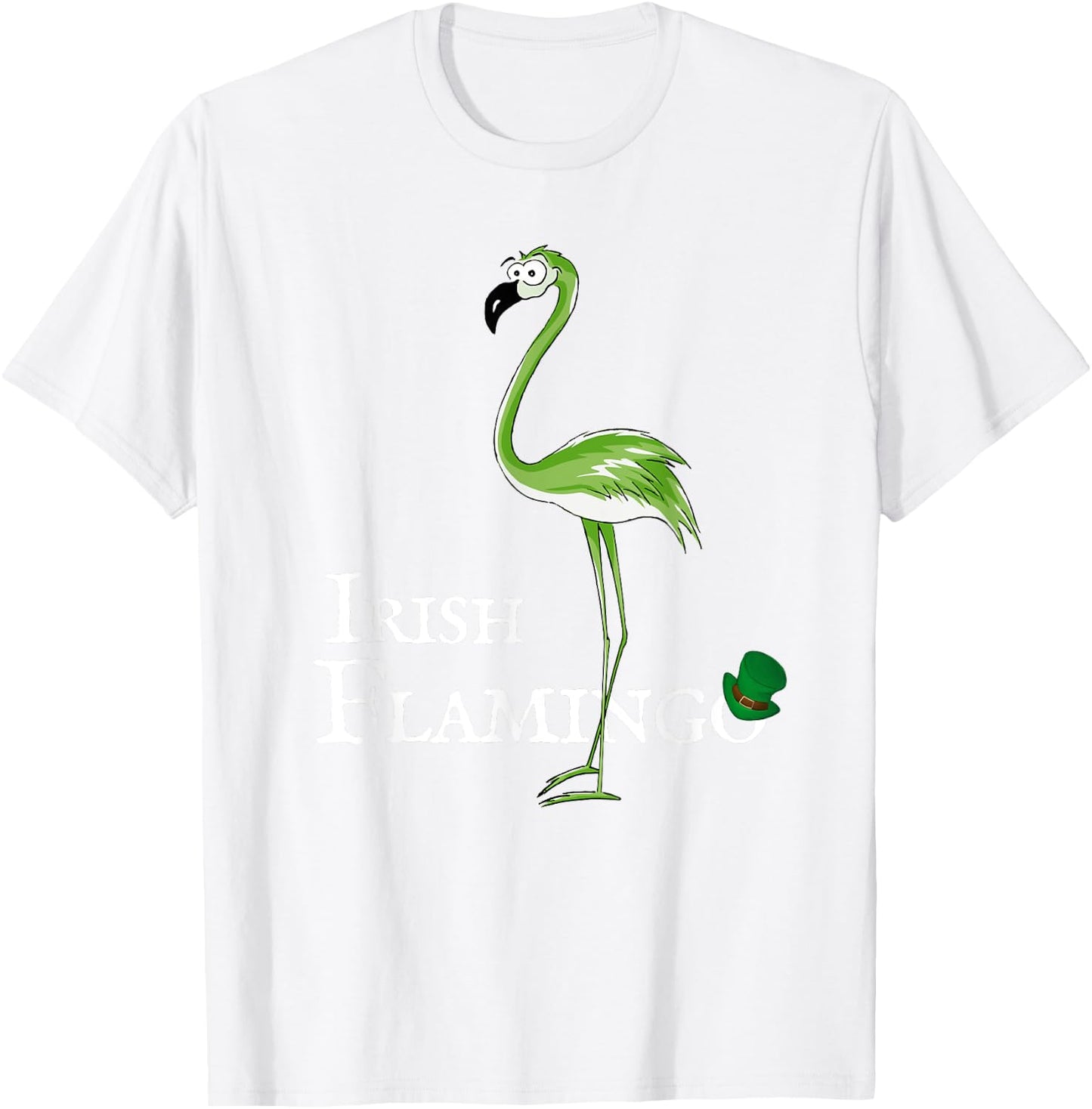 Funky Irish Flamingo Green Bird St Patricks Day T-Shirt - T-Shirt | White