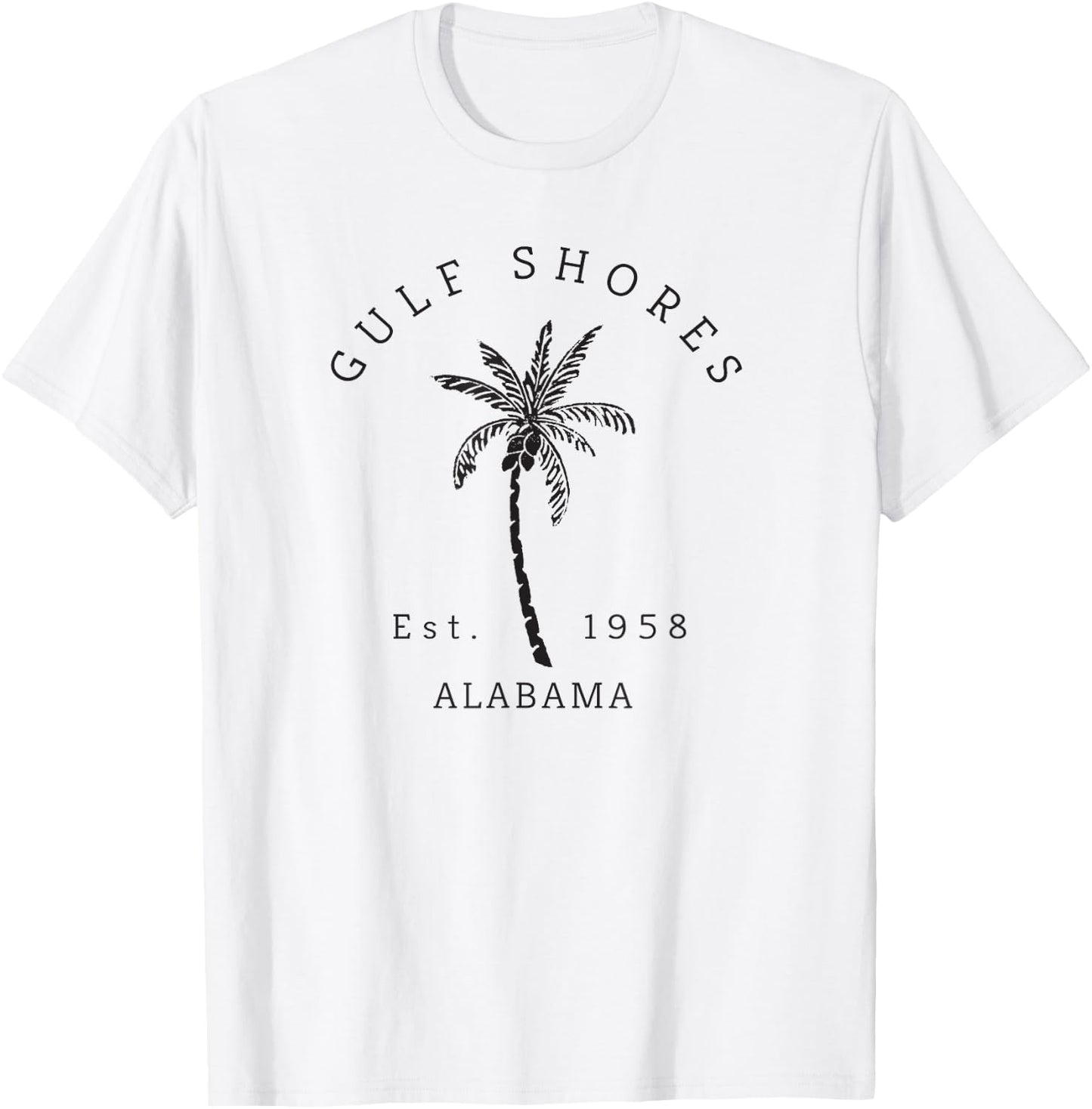 Retro Cool Gulf Shores Vintage Palm Tree Novelty Art T-Shirt - T-Shirt | White