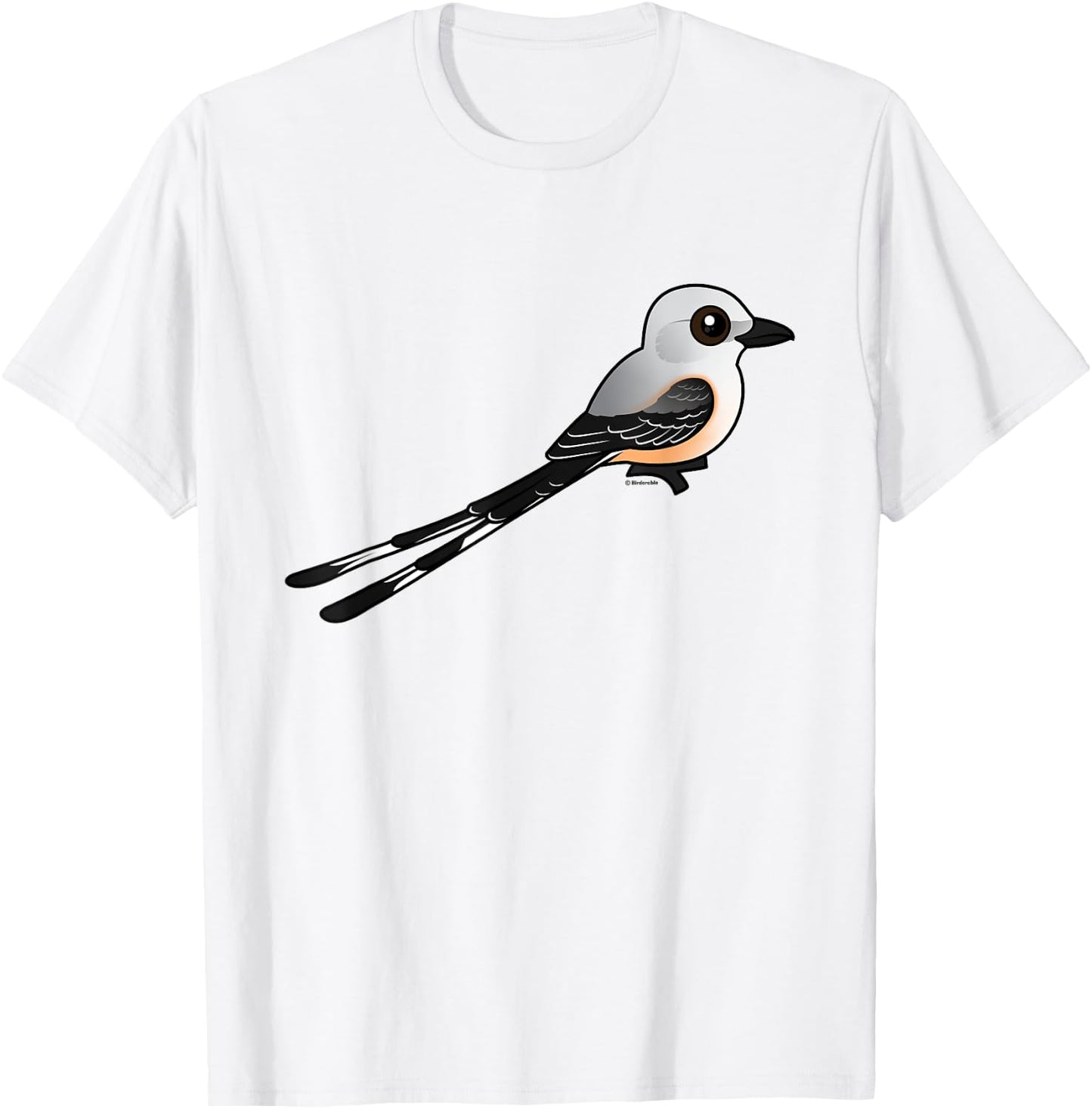 Cute Cartoon Scissor-tailed Flycatcher Bird Illustration T-Shirt - T-Shirt | White