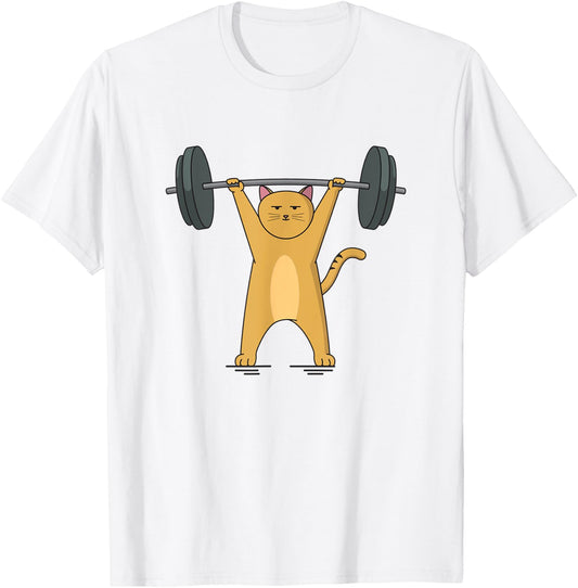 Weightlifting - Cat Barbell T-Shirt - T-Shirt | White
