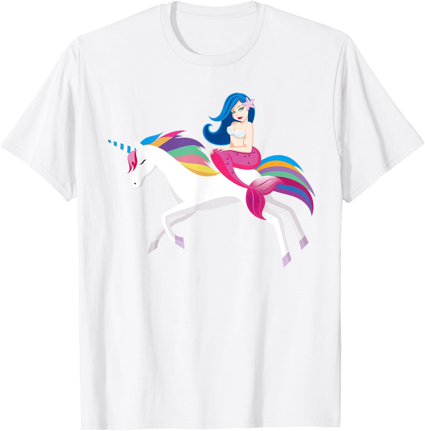 Unicorn Mermaid - Funny Mermaid Riding Unicorn T Shirt T-Shirt - T-Shirt | White