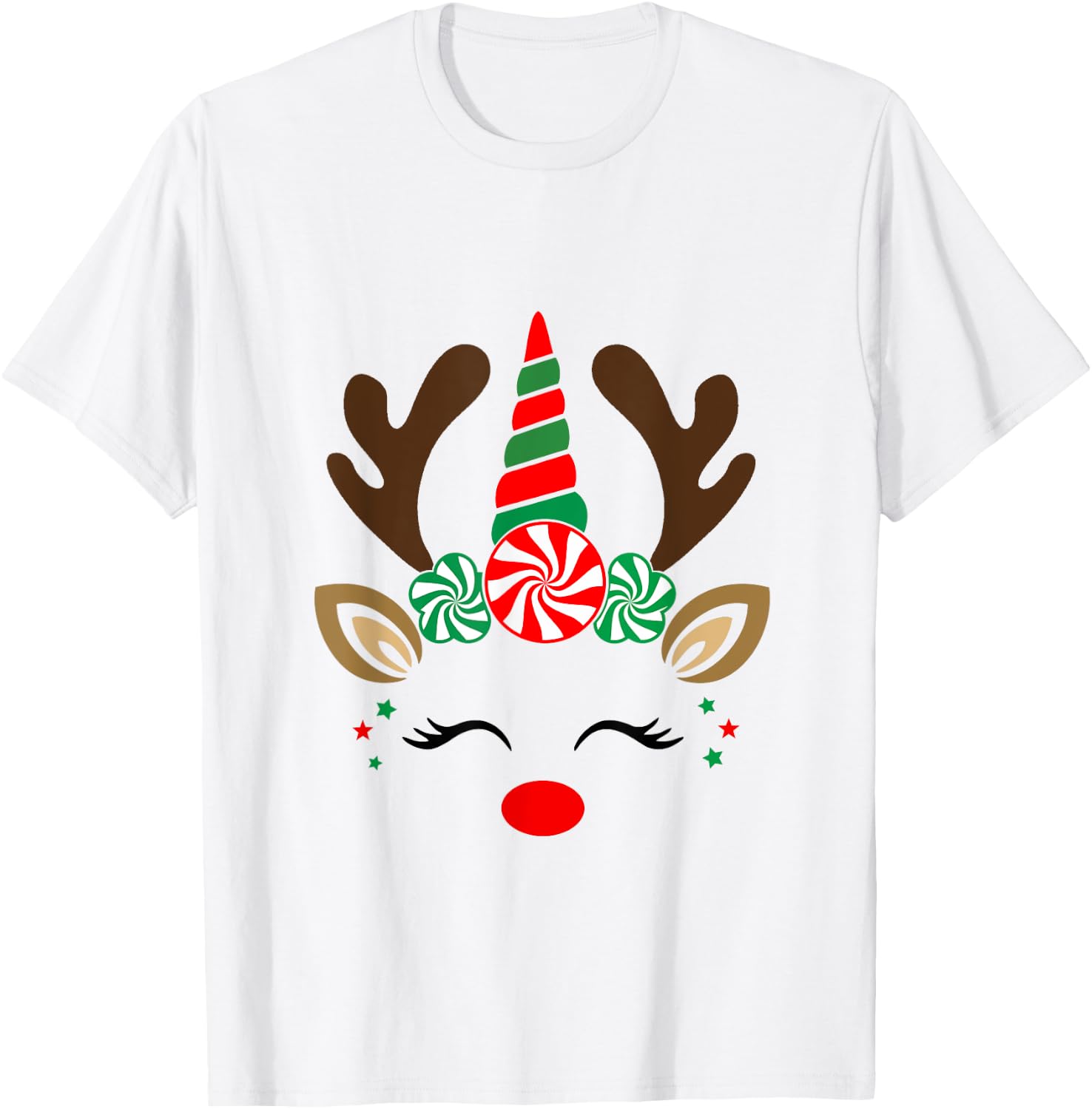 Christmas Reindeer Unicorn Face Cute Unicorn T-Shirt - T-Shirt | White