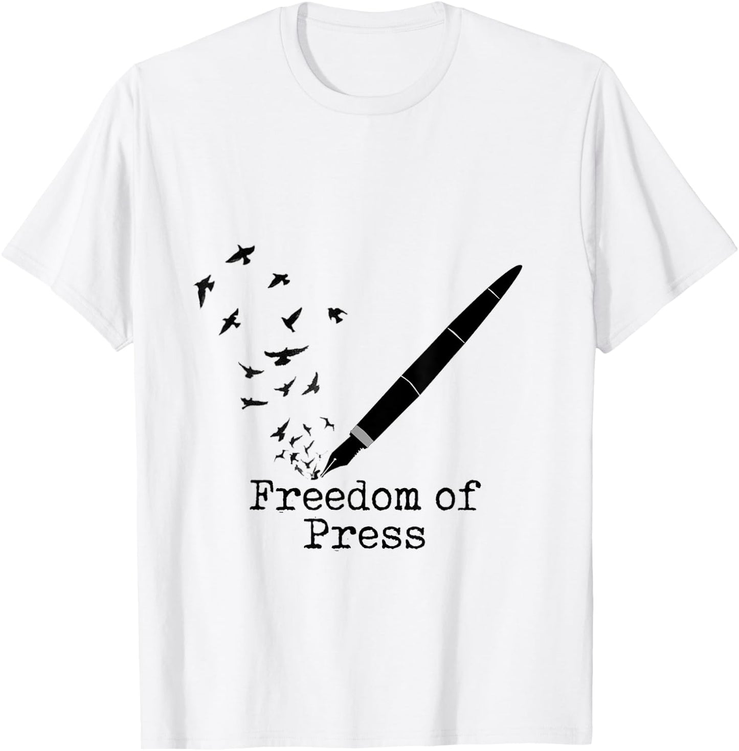 Black Fountain Pen Freedom Of Press Flock Of Birds T-Shirt - T-Shirt | White