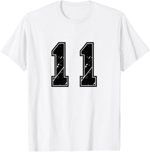 Number 11 Team Junior College Sports Numbered Uniform T-Shirt - T-Shirt | White