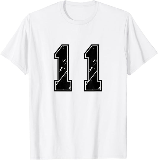 Number 11 Team Junior College Sports Numbered Uniform T-Shirt - T-Shirt | White