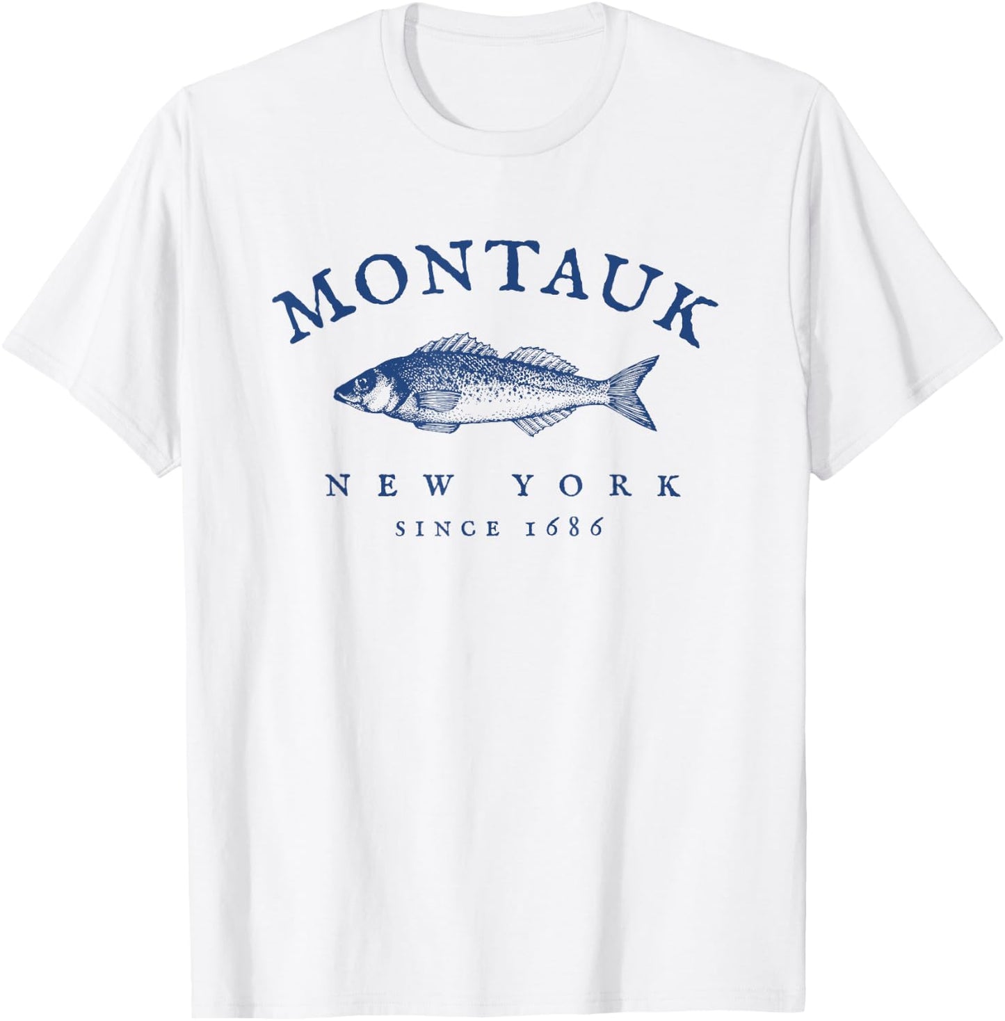 Retro Montauk New York Fishing T-Shirt - T-Shirt | White
