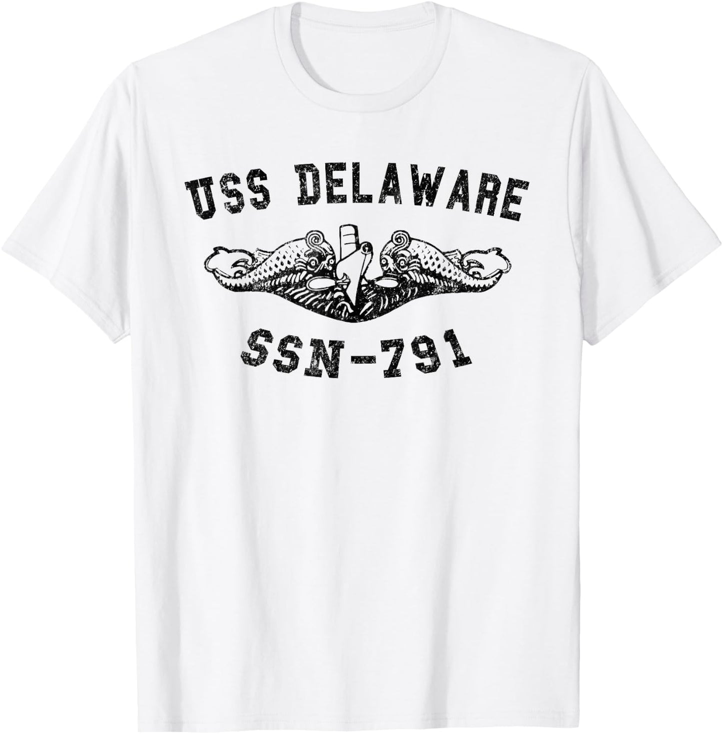 USS Delaware SSN-791 Attack Submarine Badge Vintage T-Shirt - T-Shirt | White