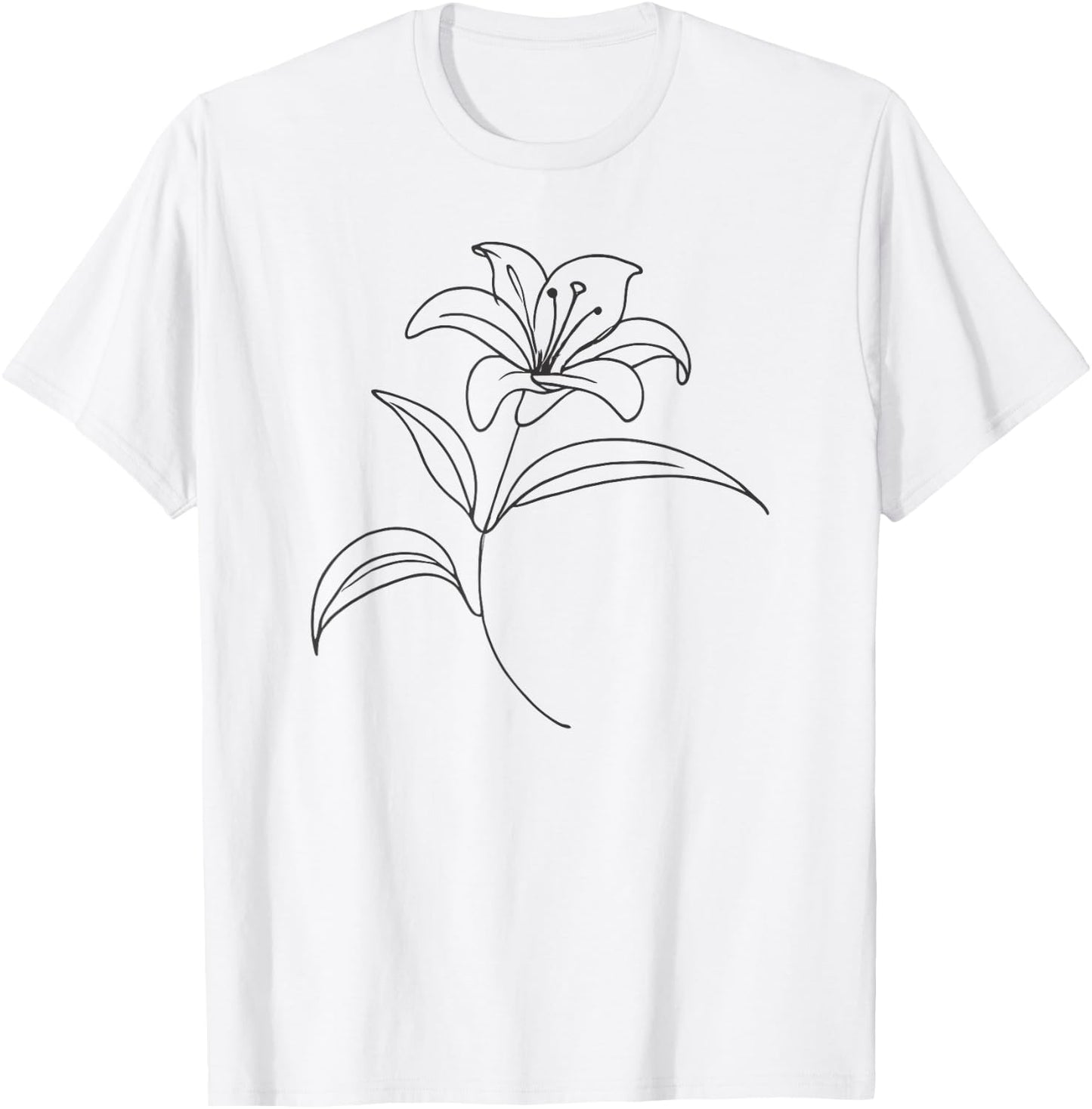 Line Art Lily Flowers T-Shirt - T-Shirt | White