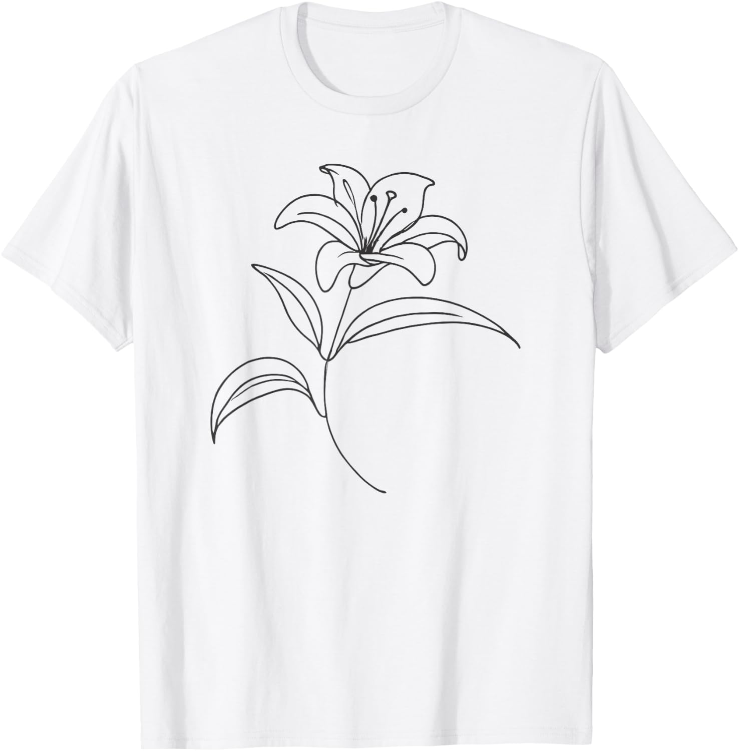 Line Art Lily Flowers T-Shirt - T-Shirt | White