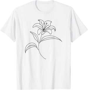 Line Art Lily Flowers T-Shirt - T-Shirt | White