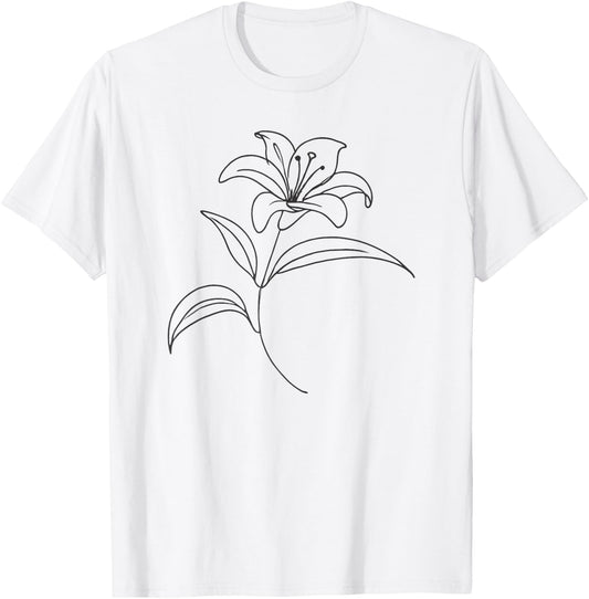 Line Art Lily Flowers T-Shirt - T-Shirt | White