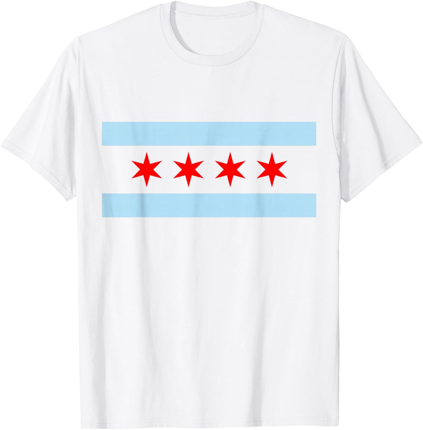 Styley Chicago Flag - Men's -Adults Kids Classic Fit Collarless Short Sleeve White Solid Cotton Flag T-Shirt - T-Shirt | White
