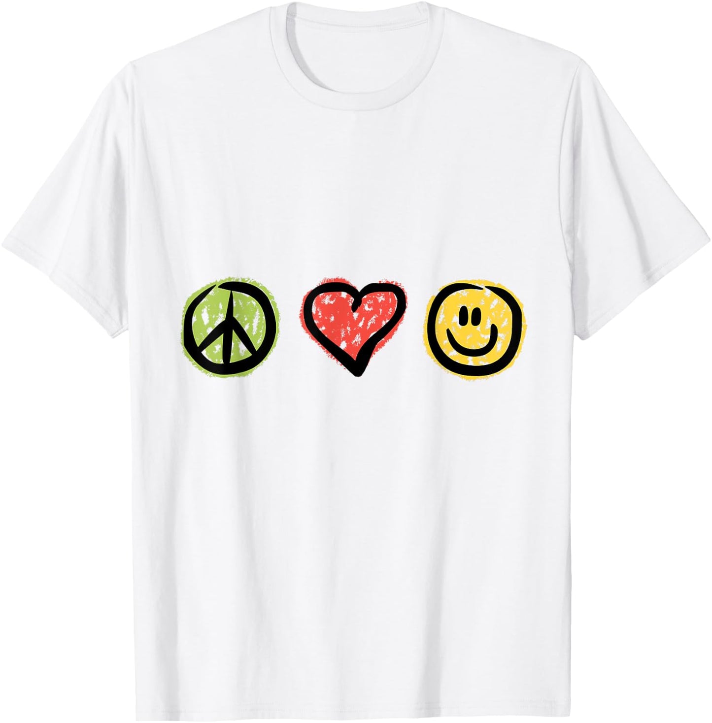 Peace Love Happiness Positive Message Symbols T-Shirt - T-Shirt | White