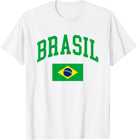 Brasil Flag Brazilian Retro Vintage Classic Graphic T-Shirt - T-Shirt | White