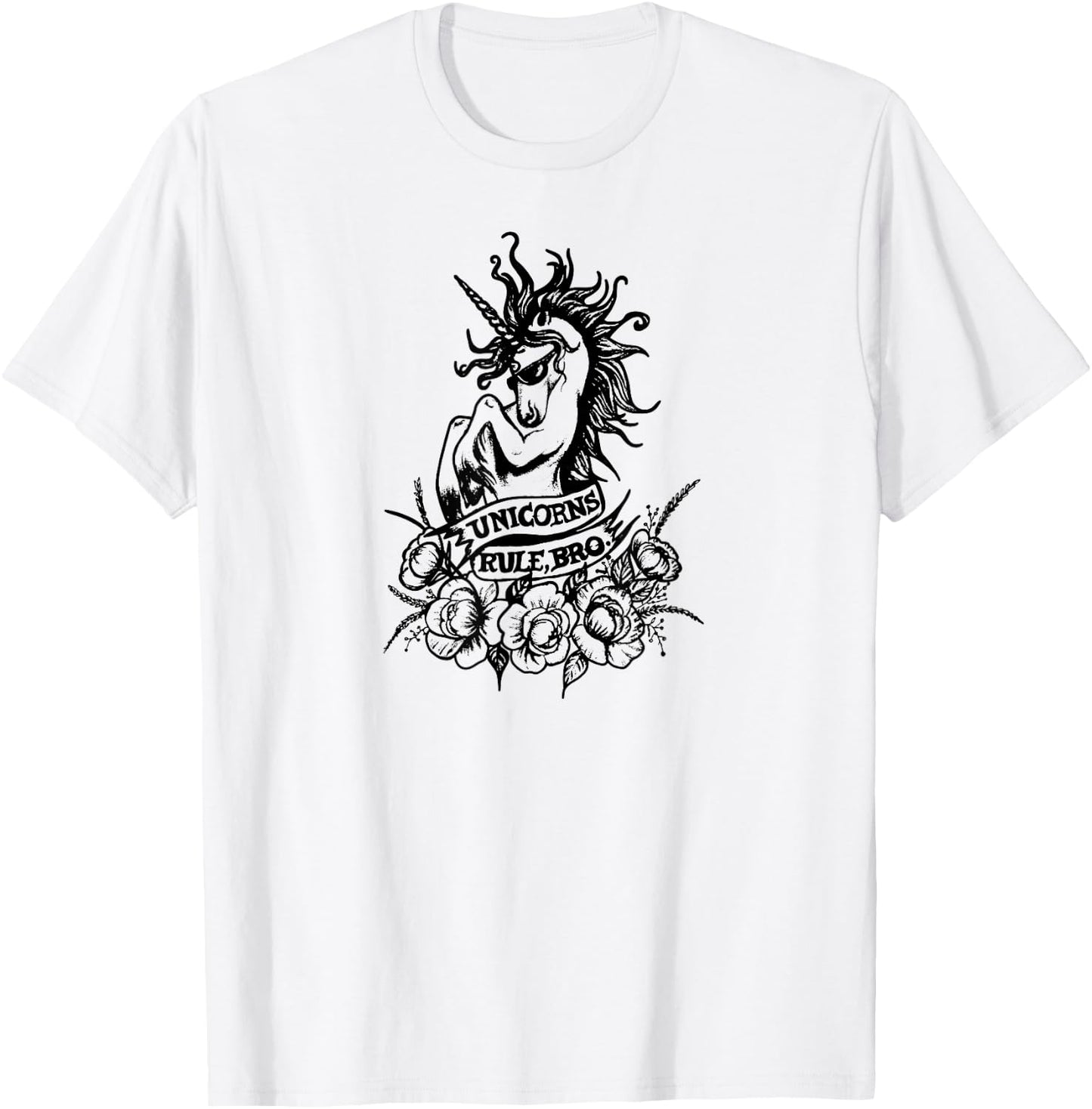 Unicorns Rule Bro Shirt, Fantasy, Tattoo Shirt, Magic Beasts T-Shirt - T-Shirt | White