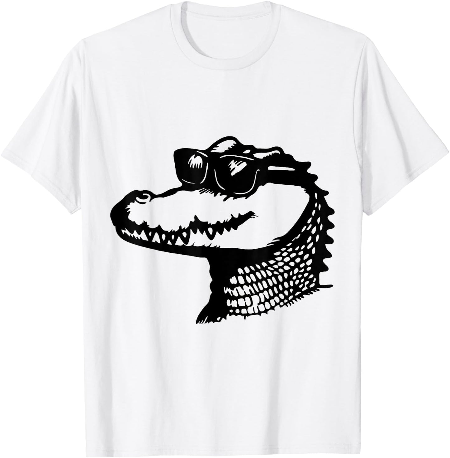 Crocodile with Sunglasses | Fun and Quirky Animal Art T-Shirt - T-Shirt | White