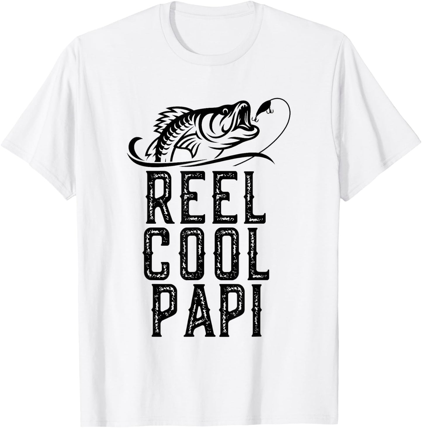 Reel Cool Papi Fishing Fisherman Funny Grandpa Retro T-Shirt - T-Shirt | White