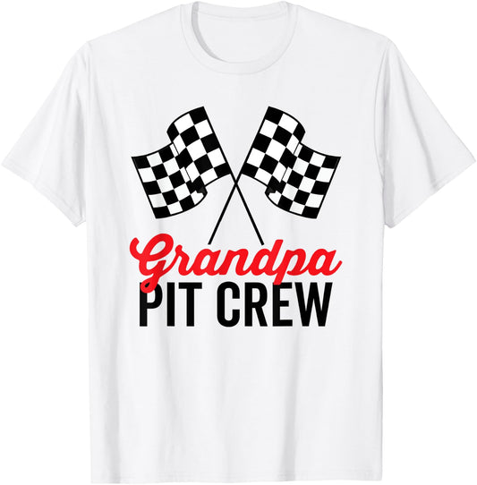 Grandpa Pit Crew for Racing Party Costume Team T-Shirt - T-Shirt | White