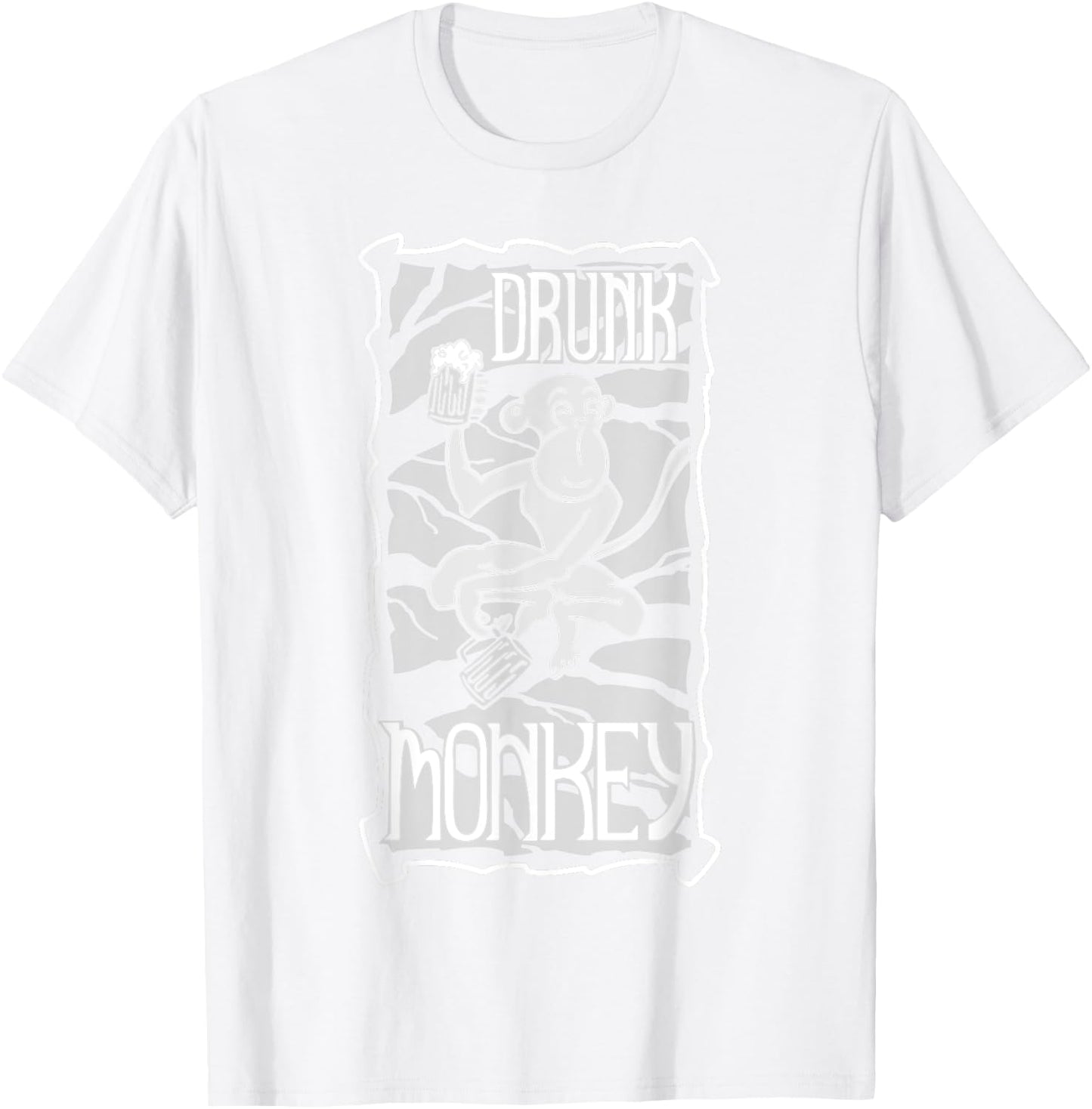 Drunk Monkey White Print T-Shirt - T-Shirt | White
