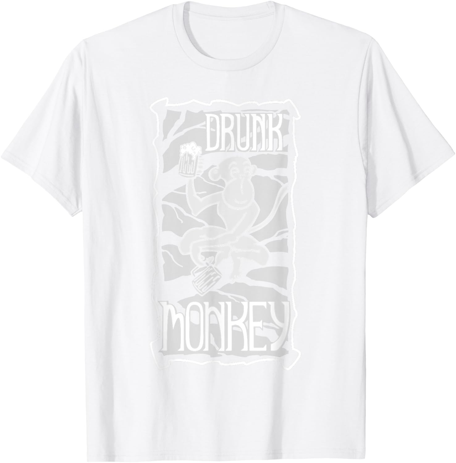 Drunk Monkey White Print T-Shirt - T-Shirt | White