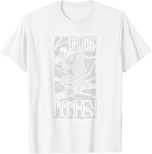 Drunk Monkey White Print T-Shirt - T-Shirt | White