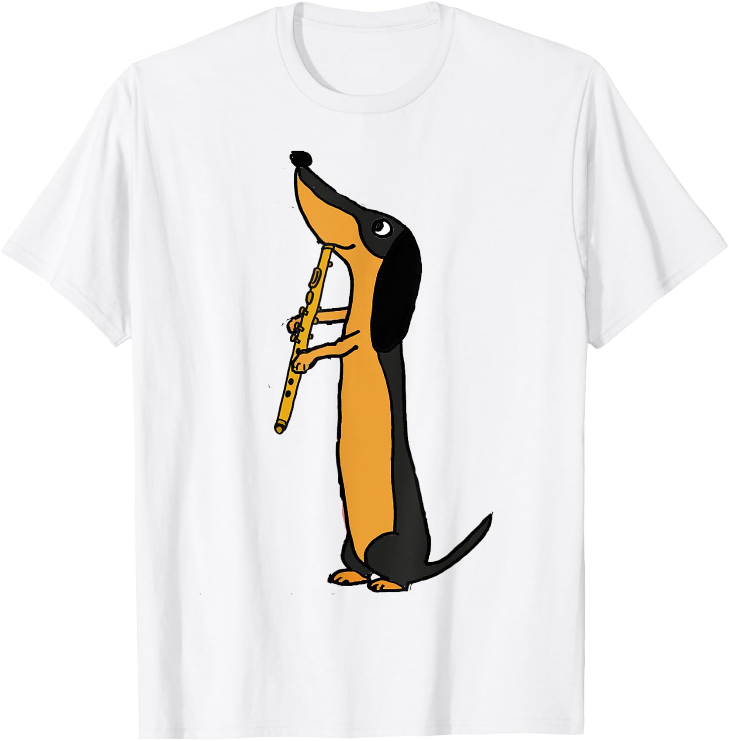 Smiletodaytees Fun Dachshund Dog Playing Flute Men Women Kids T-Shirt - T-Shirt | White