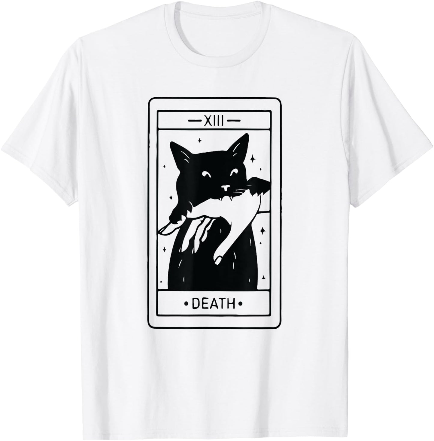Black Cat Tarot Death Halloween Witchy Cat Lover Men Women T-Shirt - T-Shirt | White