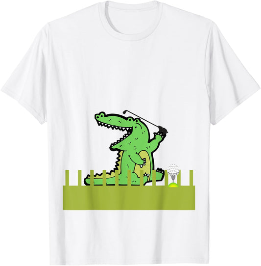 Golf Swing Alligator Men Women Kids Elderly Golf Lovers T-Shirt - T-Shirt | White