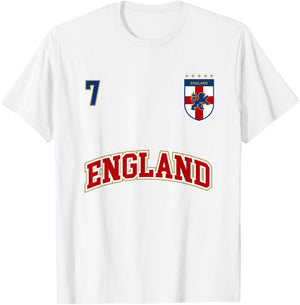 England Football Team Shirt Number 7 + BACK English Flag T-Shirt - T-Shirt | White