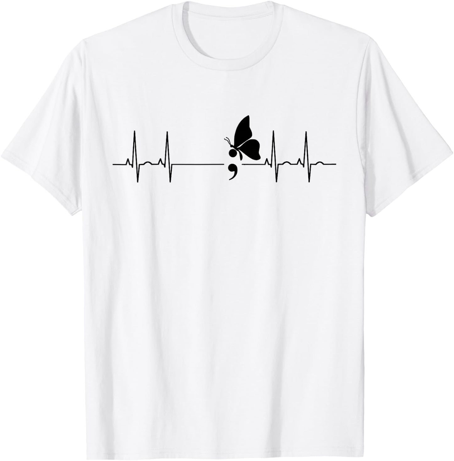 Semicolon Butterfly Heartbeat T-Shirt - T-Shirt | White