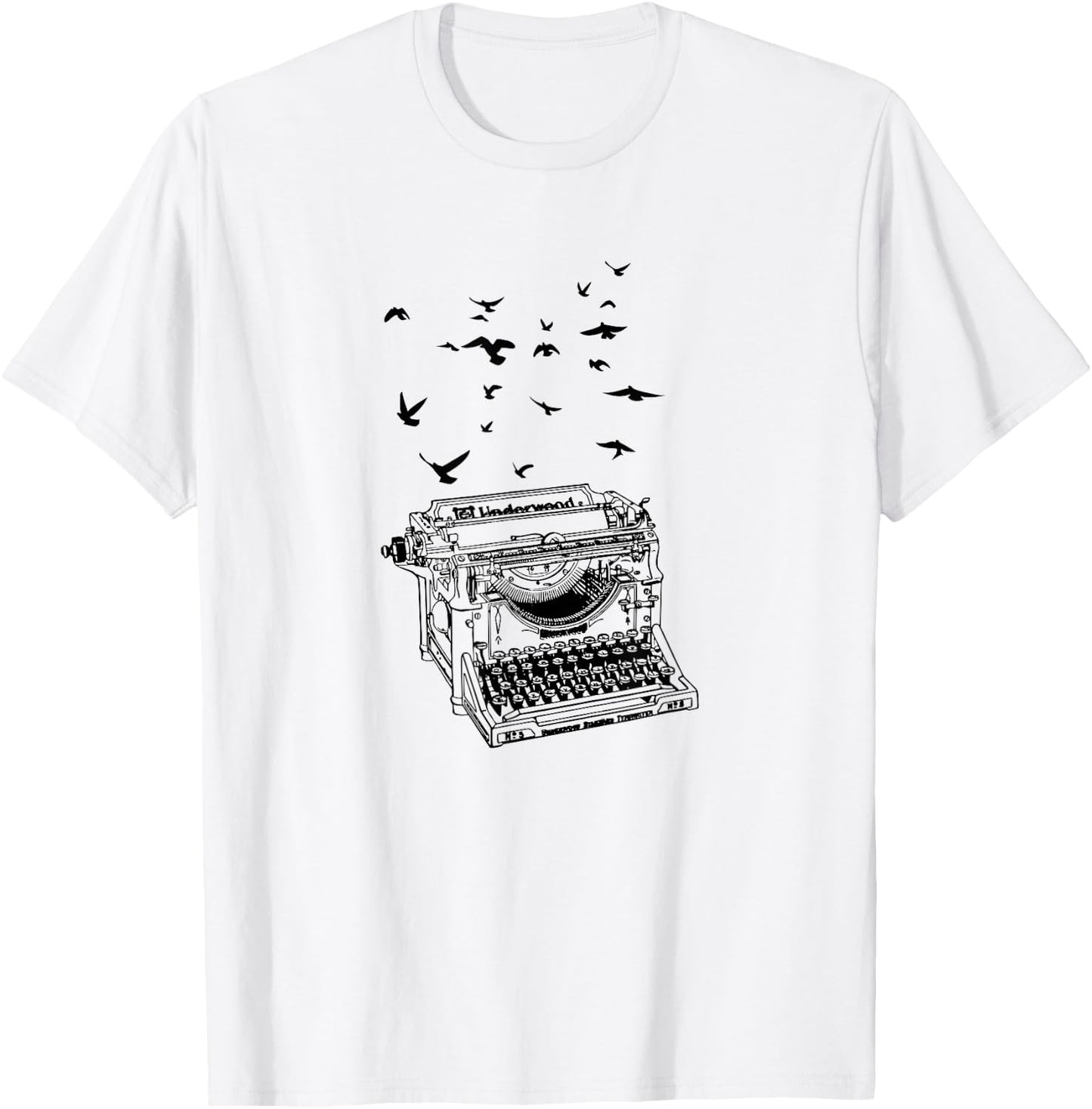 Typewriter Flock Of Birds Freedom Of Speech Humor Novelty T-Shirt - T-Shirt | White