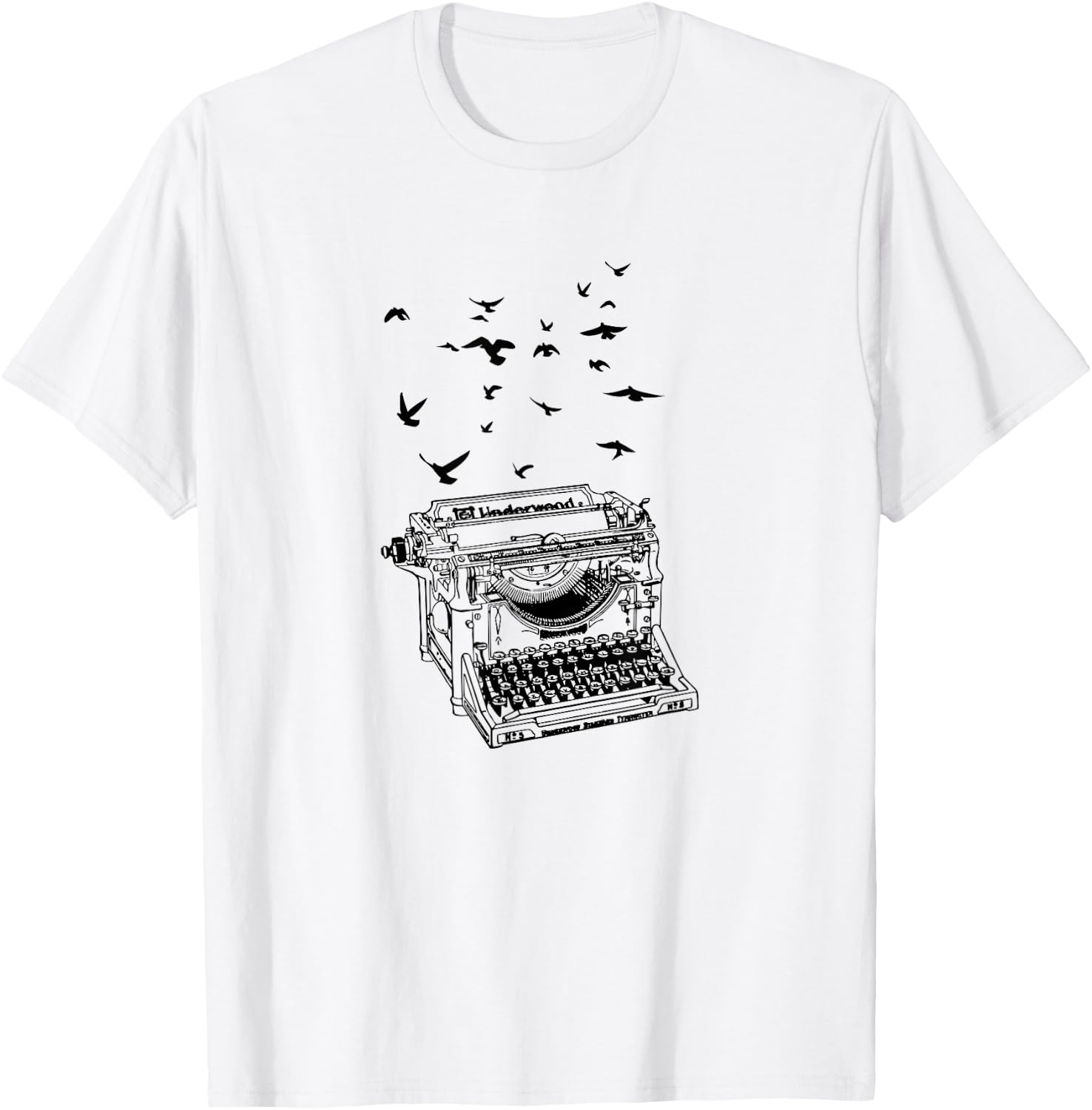 Typewriter Flock Of Birds Freedom Of Speech Humor Novelty T-Shirt - T-Shirt | White