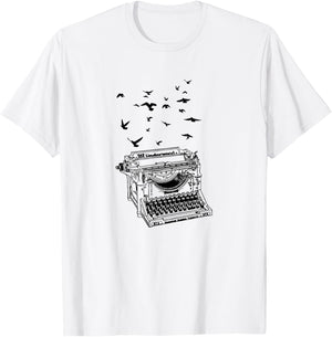 Typewriter Flock Of Birds Freedom Of Speech Humor Novelty T-Shirt - T-Shirt | White