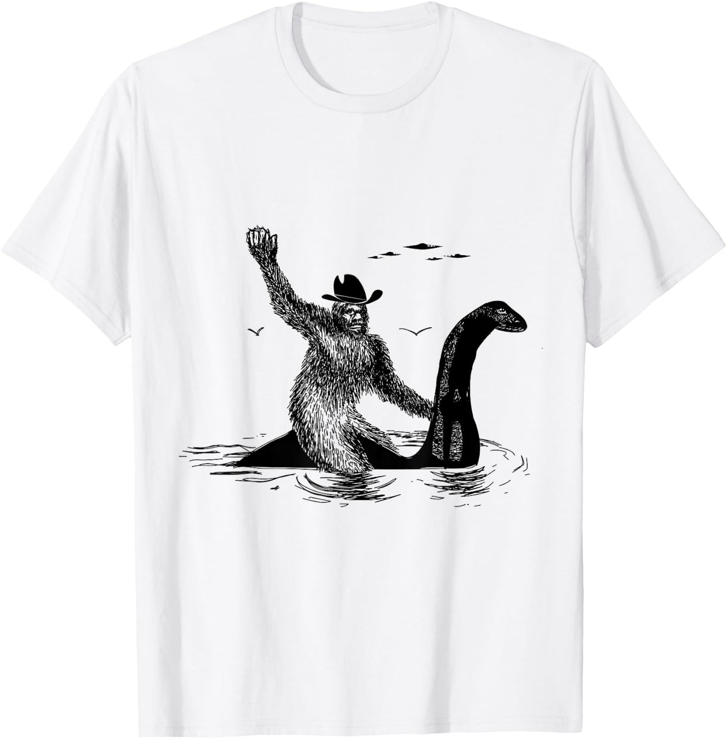 Check out my other Bigfoot Bigfoot Riding on Nessie Lochness, Cowboy, Yeti , Men, -Adults, Grey, Small, Classic Fit, Short Sleeve, Cotton, Polyester T-Shirt - T-Shirt | White