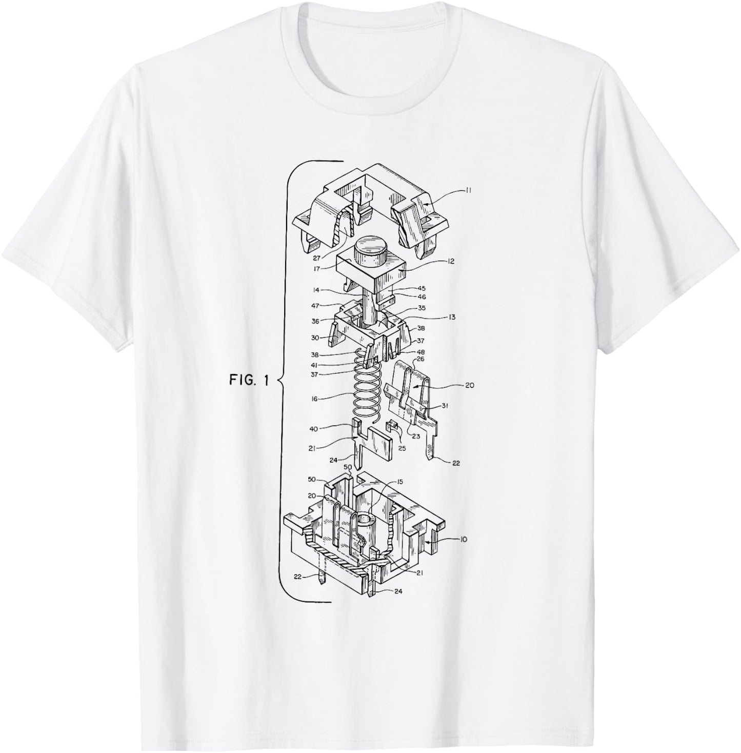 Mechanical Keyboard Key Patent Design Drawing T-Shirt - T-Shirt | White