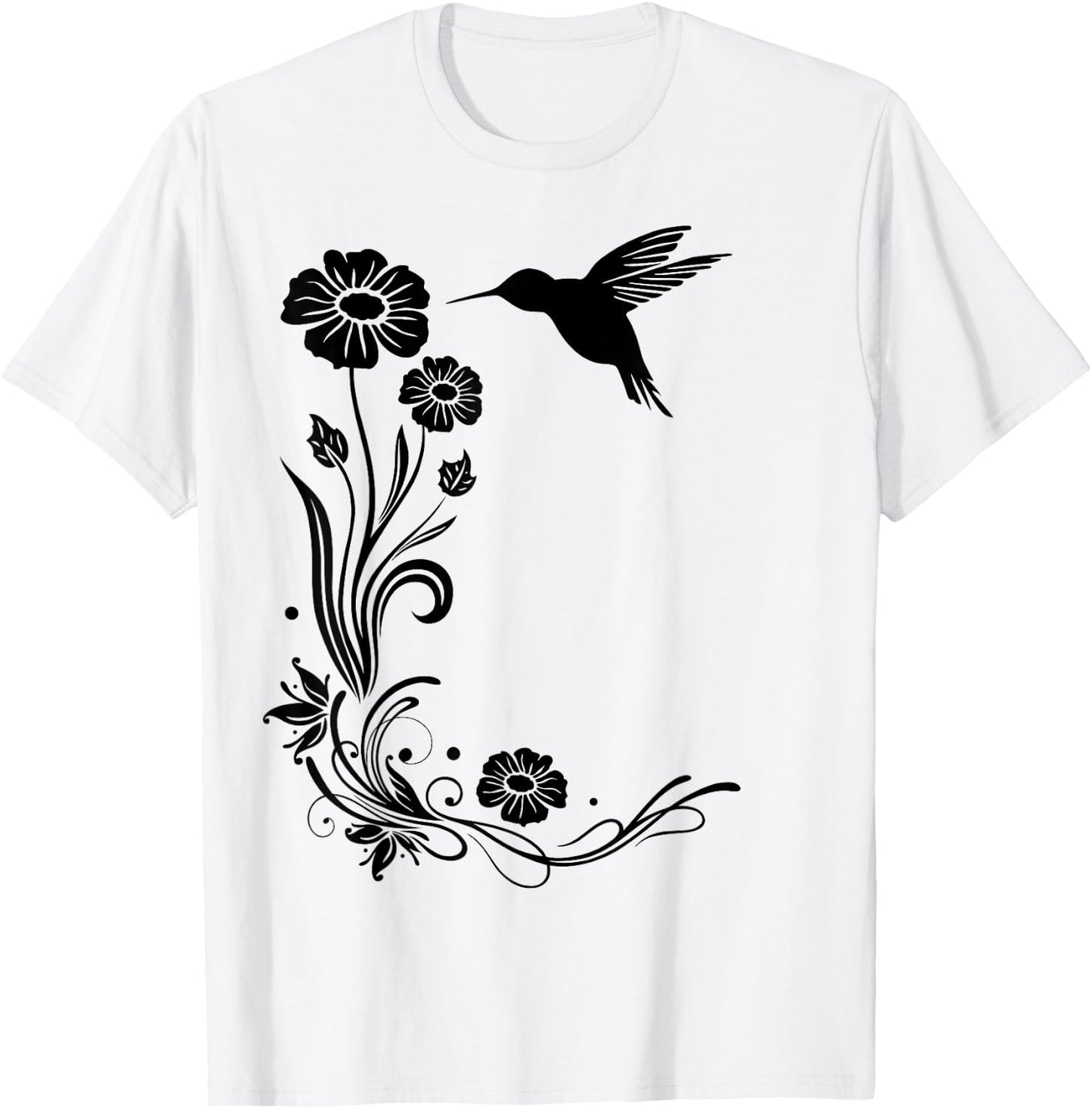 Summer Shirt. Hummingbird with flowers Colibri. T-Shirt - T-Shirt | White