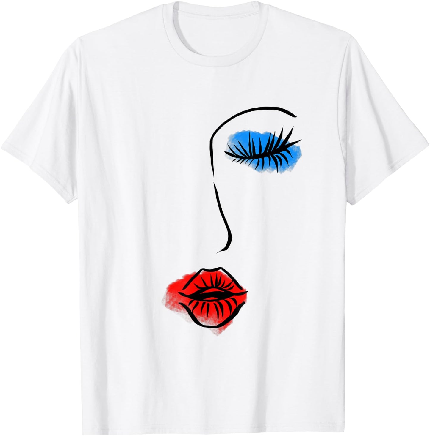 Abstract Art Face Sketch Lipstick Makeup Print Artist Lover T-Shirt - T-Shirt | White