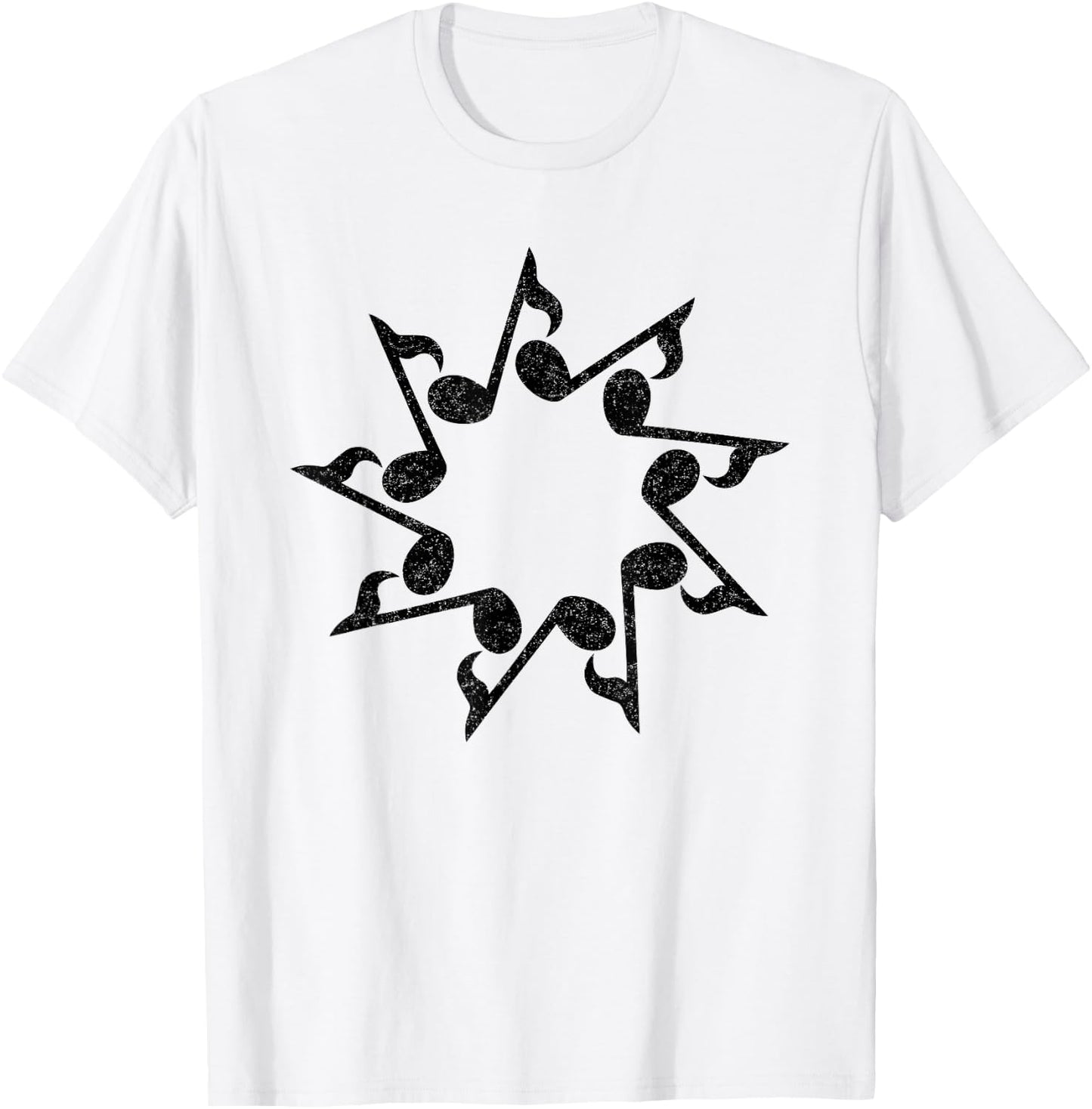 Music Notes Nine Pointed Star - Vintage Style Baha'i T-Shirt - T-Shirt | White