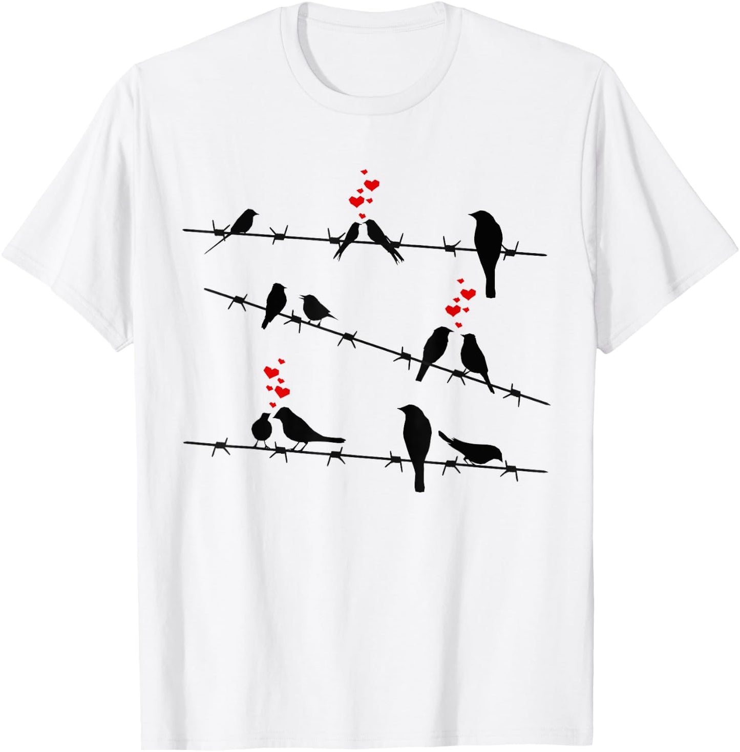 Cute Birds on a Wire T-Shirt - T-Shirt | White