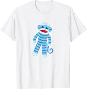 Cute Blue Striped Sock Monkey T-Shirt - T-Shirt | White