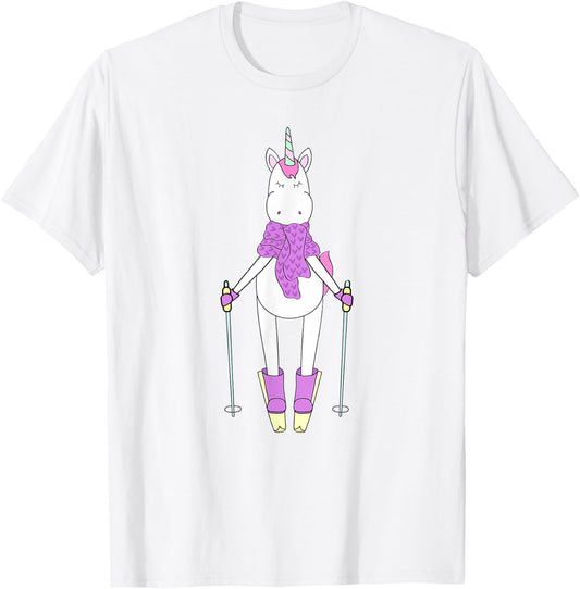 Cute Unique & Funny Unicorn & Skiing Art & Gift T-Shirt - T-Shirt | White
