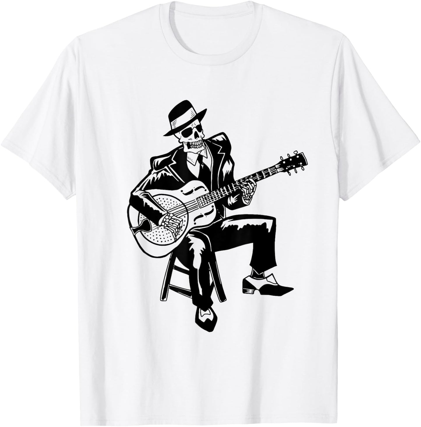 Skeleton Guitar Player Bluesman Vintage Blues Guitarist T-Shirt - T-Shirt | White