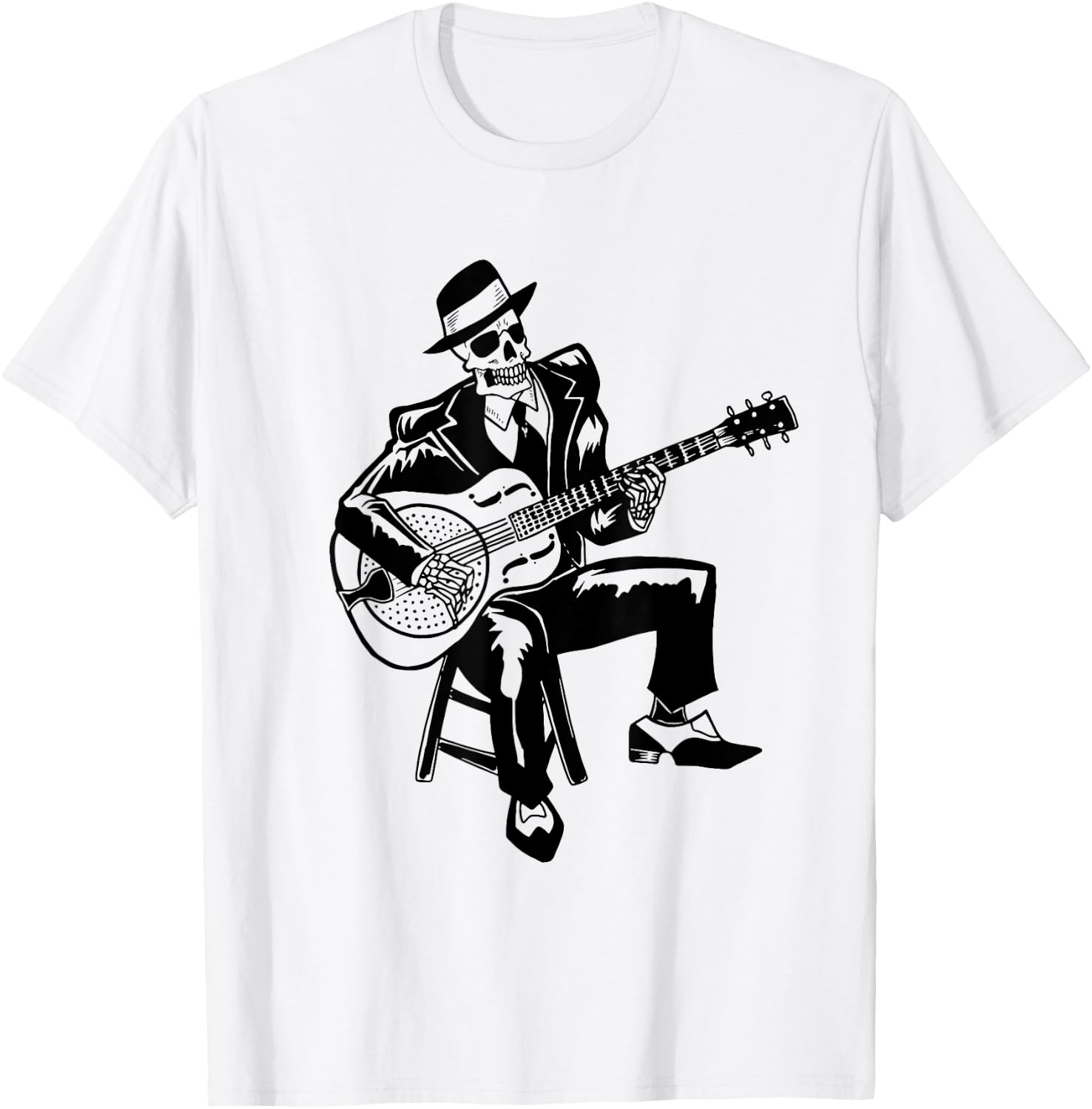 Skeleton Guitar Player Bluesman Vintage Blues Guitarist T-Shirt - T-Shirt | White