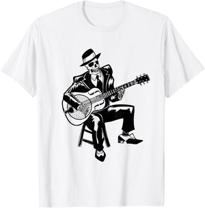 Skeleton Guitar Player Bluesman Vintage Blues Guitarist T-Shirt - T-Shirt | White