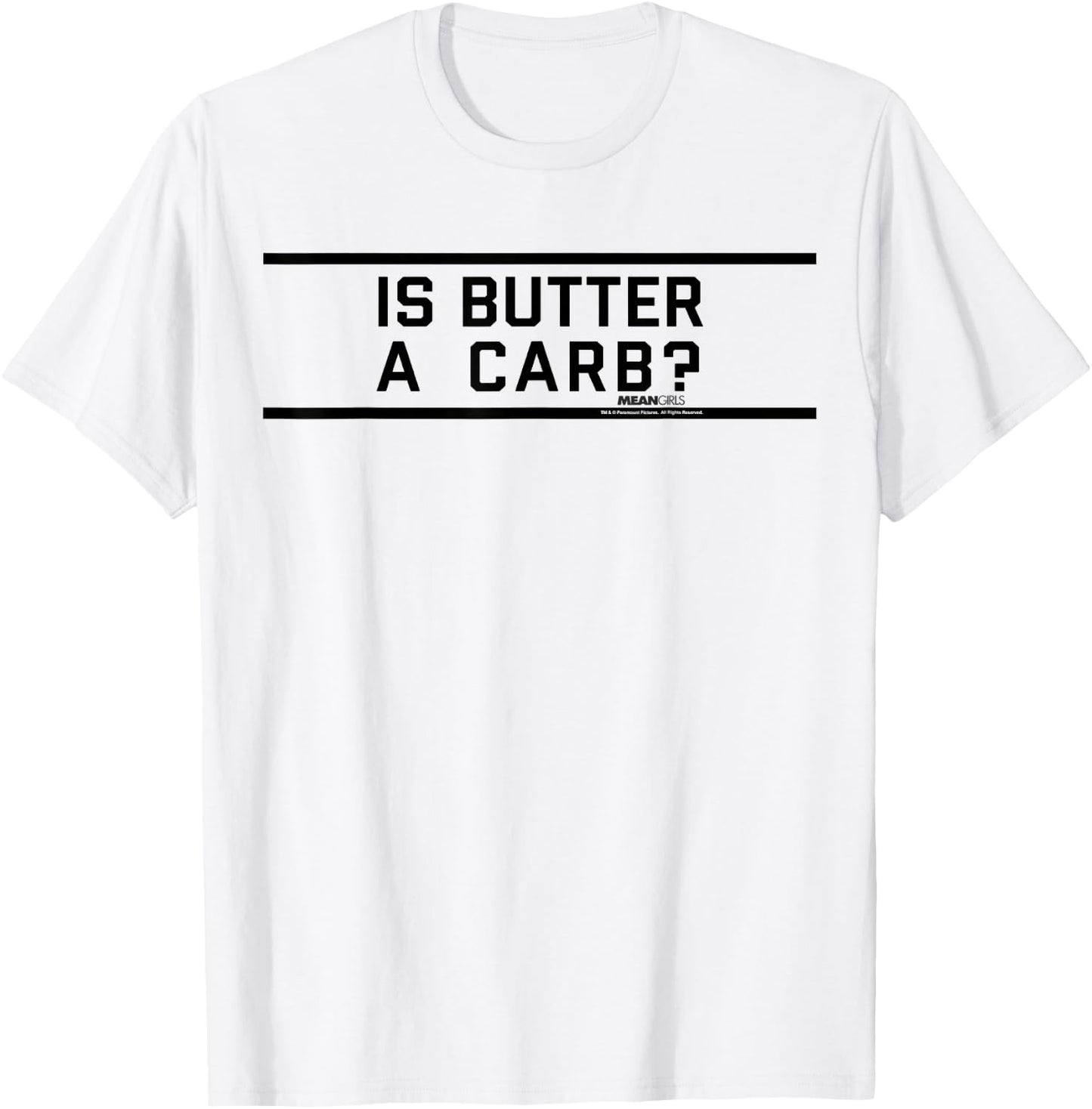 Mean Girls Is Butter A Carb Striped Graphic T-Shirt - T-Shirt | White