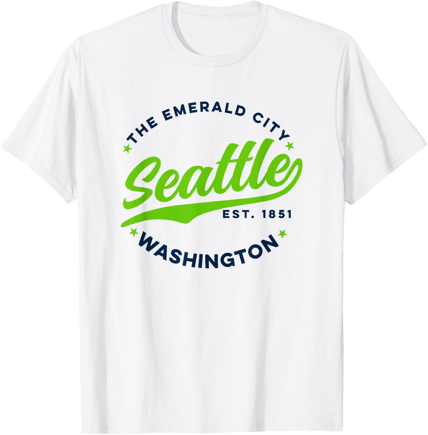 Vintage Seattle Emerald City Washington Blue Green Text T-Shirt - T-Shirt | White