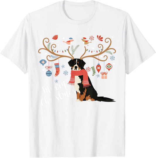 Bernese Mountain Dog Christmas Design T-Shirt - T-Shirt | White